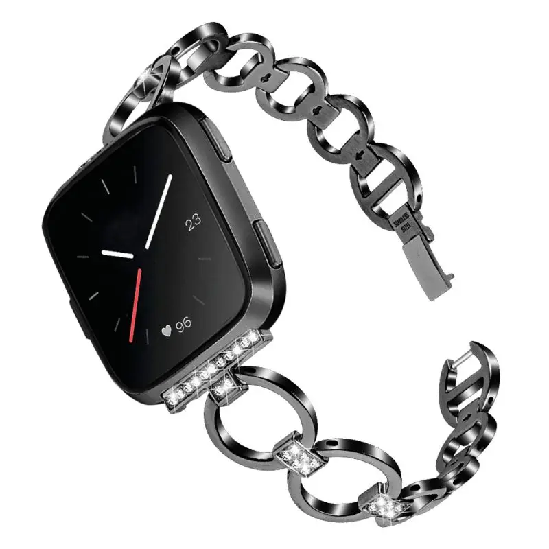 Черный Двойной круг ремешок для часов для Fitbit Versa/Versa lite браслет на запястье умные аксессуары 125 мм-190 мм элегантная роскошь - Цвет: Черный