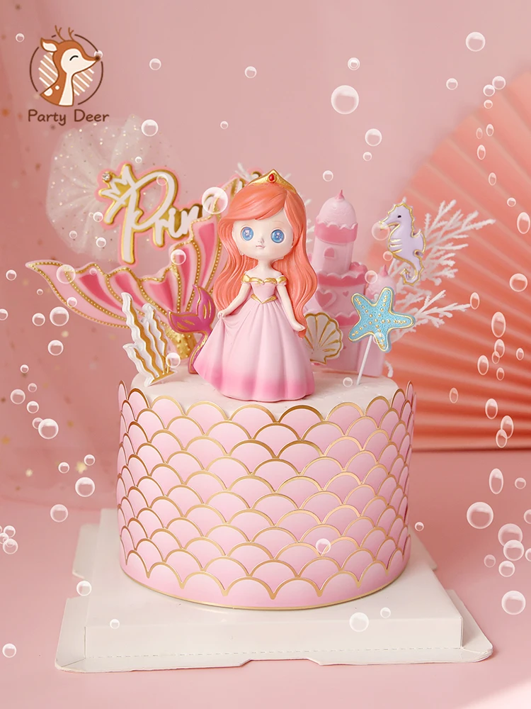 Krone Meerjungfrau Fischschwanz Ozean Welt Mädchen Kuchen Topper Geburtstag Dessert Dekoration für Kindertag Party liefert schönes Geschenk – Detail 1