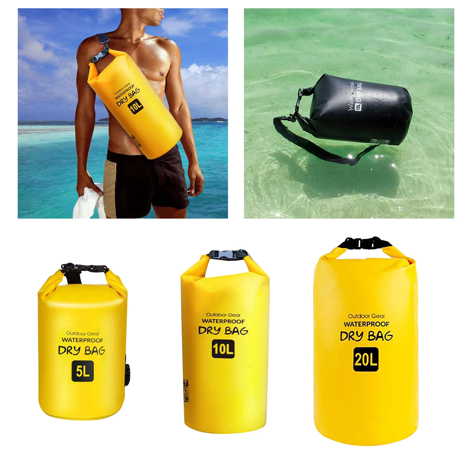 Waterproof Dry Bag Roll Top Gear Bag Kayak Fishing Camping Boating Beach 10L 20L