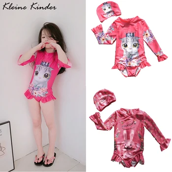 

Baby Girl Swimwear Long Sleeve Kids UV Swimsuit for Girls with Swim Cap Bath Clothes Children's Bathing Swimming Suit Beach Wear