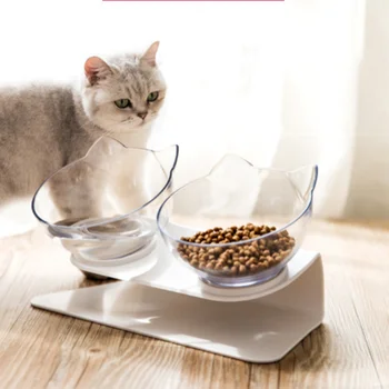 

Large Capacity Transparent Cat Bowl Double Bowl Cat and Dog Feeder Water Feeder with Stand Cats Dogs Food Bowl Pet Supplies