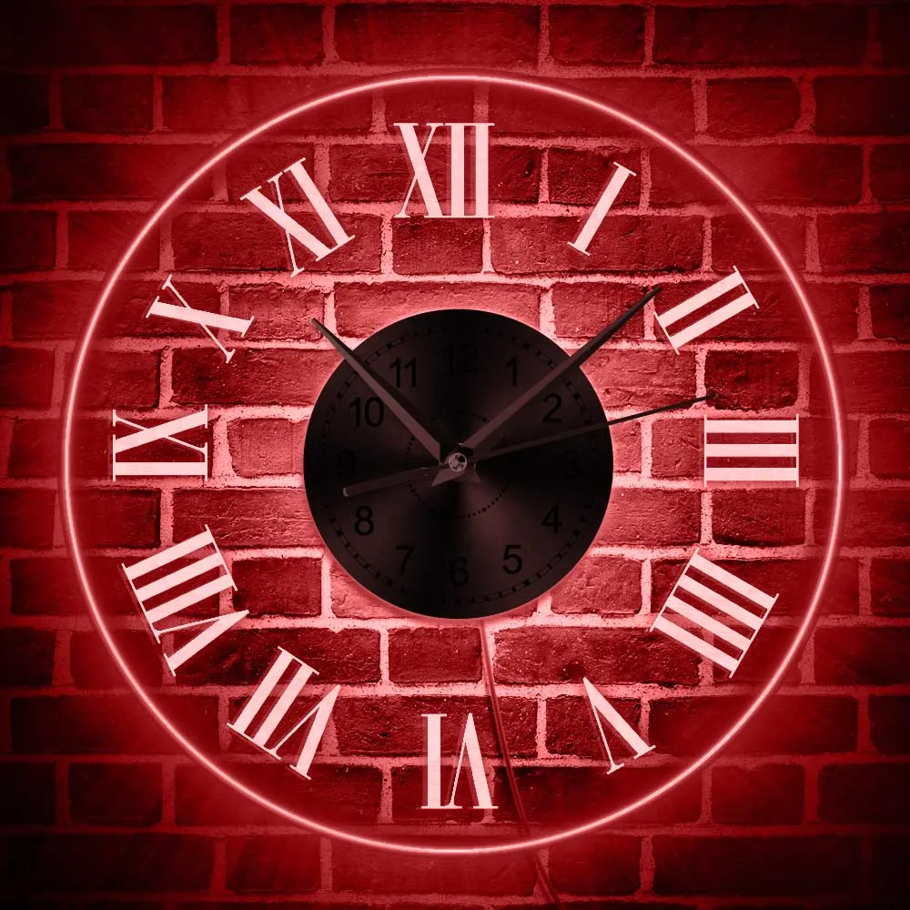 Retro Roman Numerals Illuminated Led Wall Clock Modern Wall Watch With