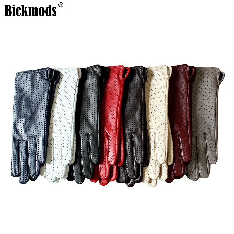Summer Driving Women's Sheepskin Leather Gloves With Thin Silk Lining Sun Protection and Anti Slip Motorcycle Riding Gloves