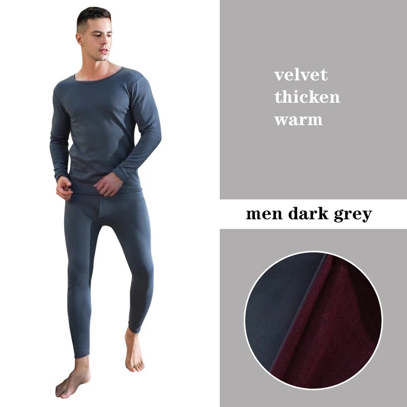 Lovers Velvet Thick Warm Men's Thermal Underwear Plus Size Long Johns For Women Second Skin Winter Male Thermal Clothing Pajamas - Цвет: men dark grey