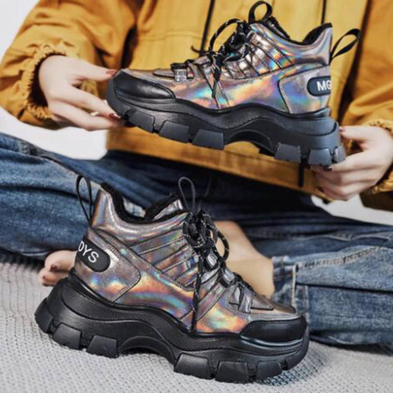 Новинка Сезон осень зима Женские кроссовки Лоферы на толстой подошве для женщин