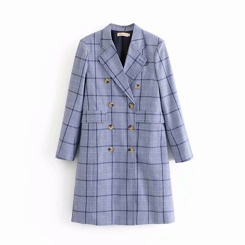 Women's Jacket Elegand Style Plaid Print Double Breasted Vintage Trench Women Casual Wide-Waisted Long Jackets Autumn Mujer Tops