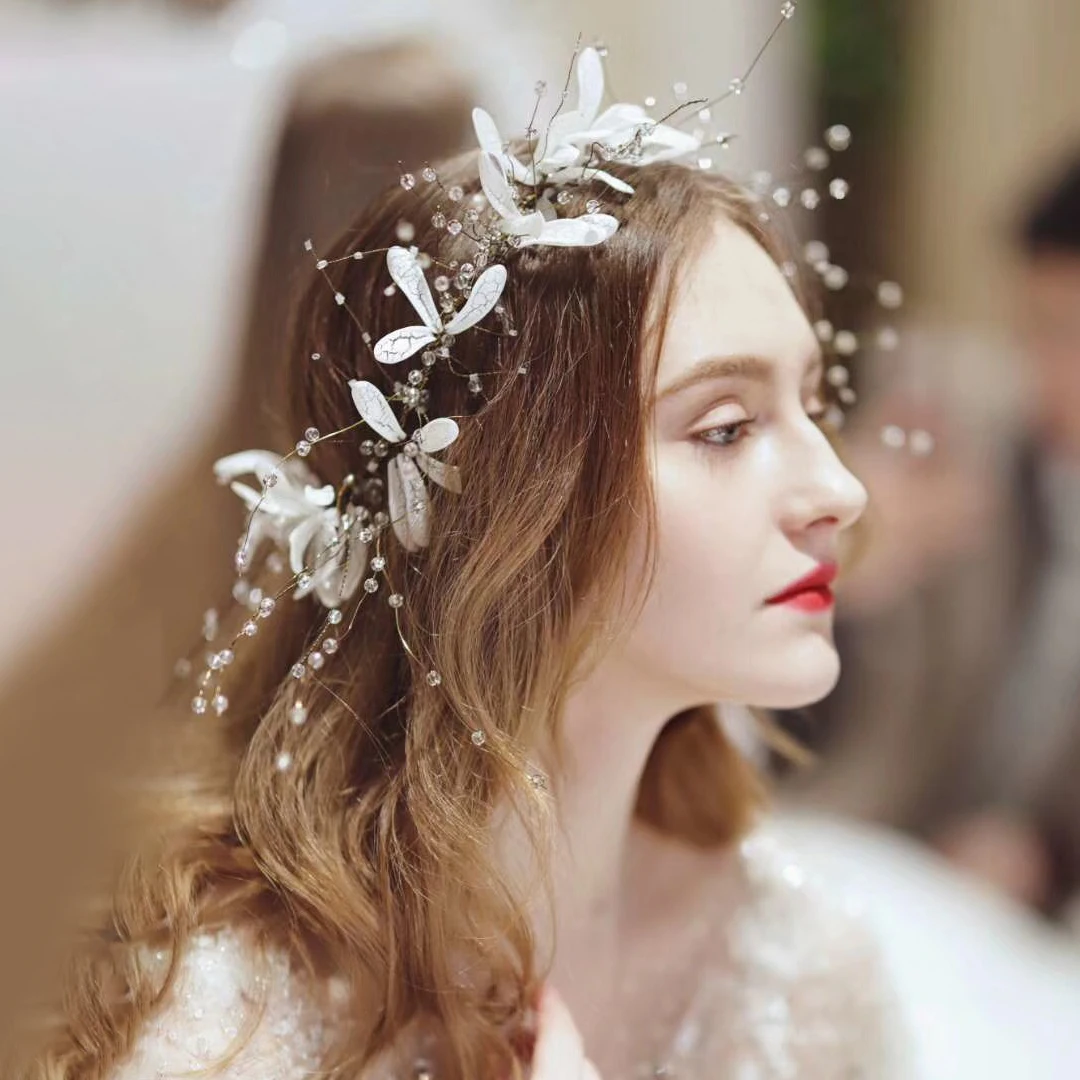 

Flower hairband charm elegant crown women tiara crystal jewelry bridal hair hewelry pearl earring wedding accessories siyong