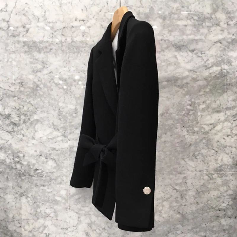 TVVOVVIN Autumn Winter Back A Long Sleeve Easy Thin Short Fund Woolen Loose Coat Woman Chalaza Woolen Suit With Belt ZX398