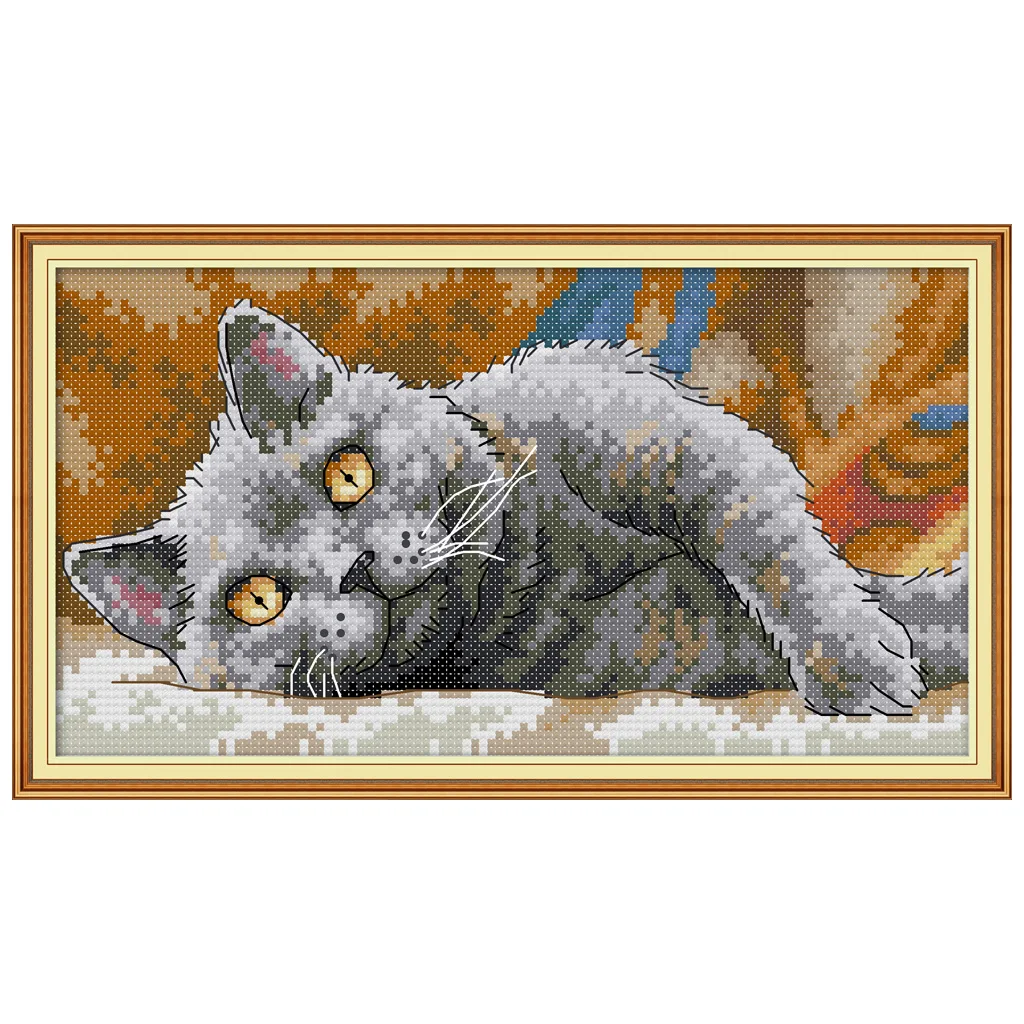 

Lazy Cat DIY Handmade Needlework Counted 14CT Printed Cross Stitch Embroidery Kit Set Home Decoration Drop Ship Support