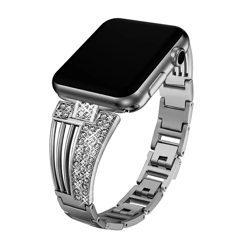 Металлический браслет с бриллиантами для Apple Watch, ремешок серии 5, 4, 3, 2, 1, съемный женский наручный ремень для iWatch 40 мм, 44 мм, 38 мм, 42 мм