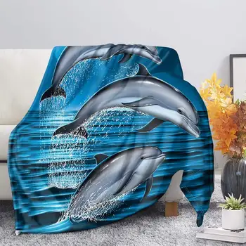 

HUGSIDEA Sea Animal Print Couch/sofa Throw Blanket 3D Dolphin Pattern Keep Warm Kneep Cover Bedroom Decoration Bedspread