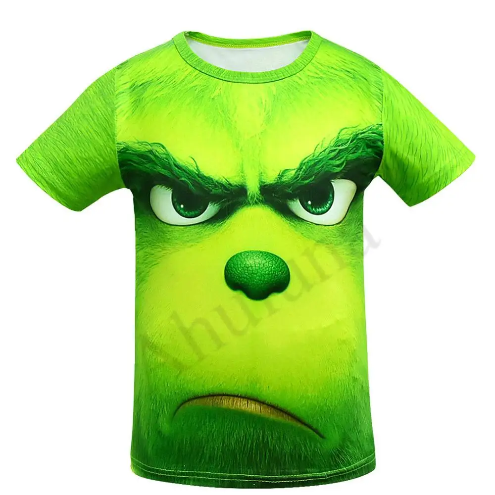 Рождественские костюмы Grinch для костюмированной вечеринки; толстовки с капюшоном с изображением зеленого Монстра; боди для детей; комбинезоны для мальчиков; футболки; C18301 - Цвет: 3410Tshirt