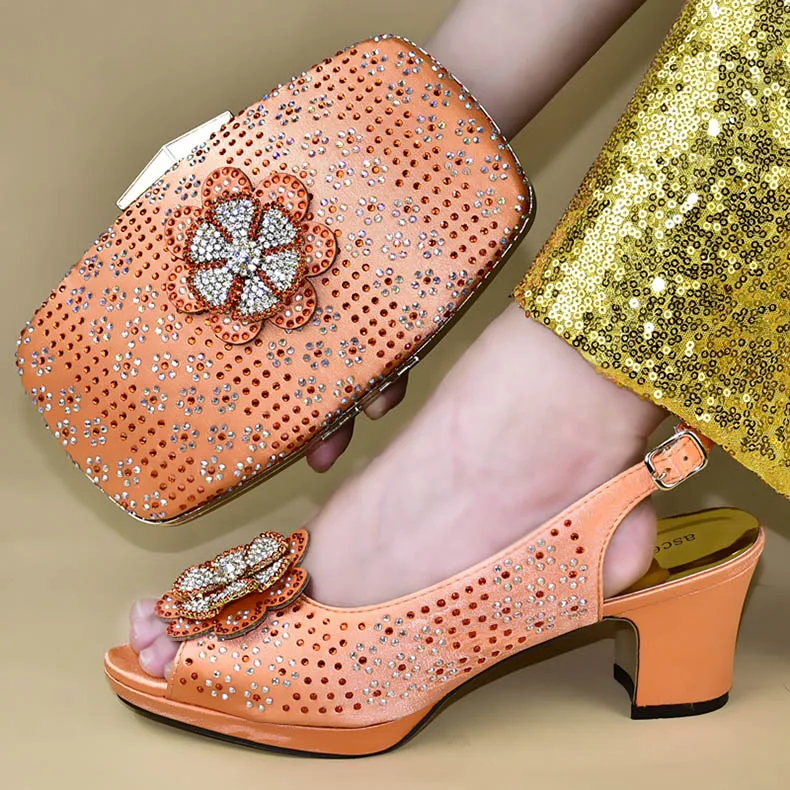 

Latest style Orange Matching Shoes and Bags Italian In Women Nigerian Party Shoe and Bag Sets Women Shoes and Bag Set Italy