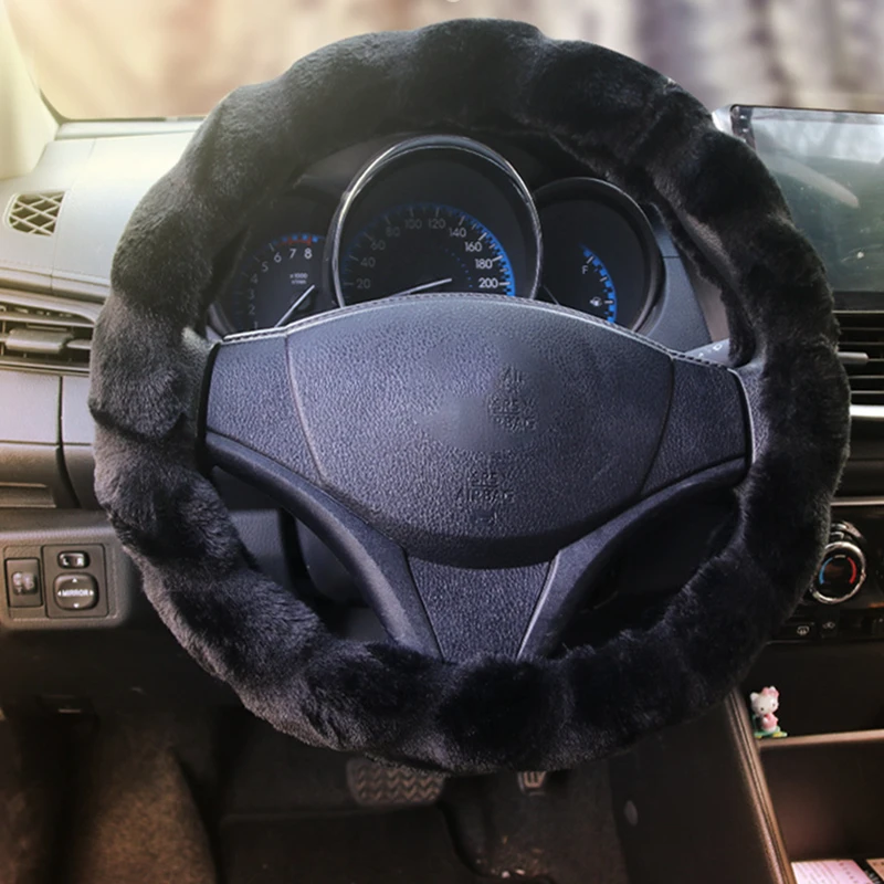 Зимний теплый короткий плюшевый чехол рулевого колеса автомобиля Универсальный 38 см нескользящий пушистый чехол рулевого колеса автомобильные аксессуары