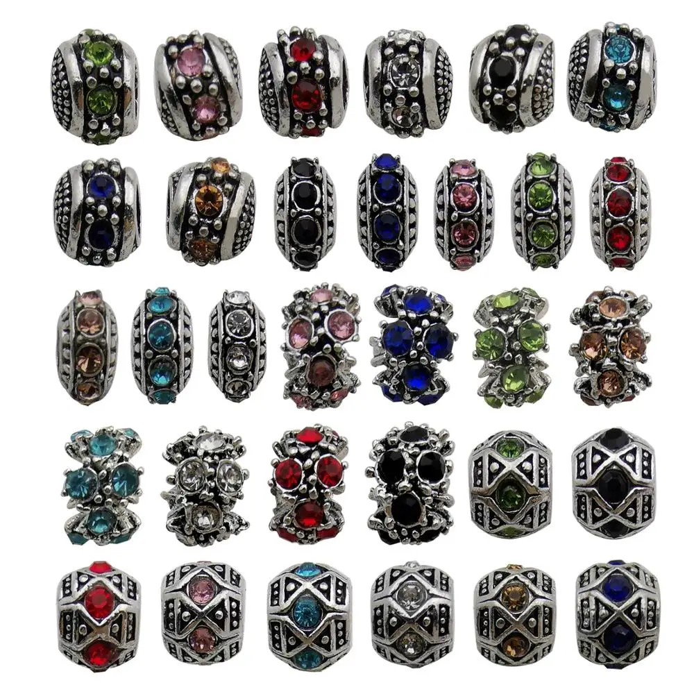 

32pcs Mixed Color Alloy Rhinestone Large Hole Flower European Beads For DIY Necklace Bracelet Jewelry Making M313