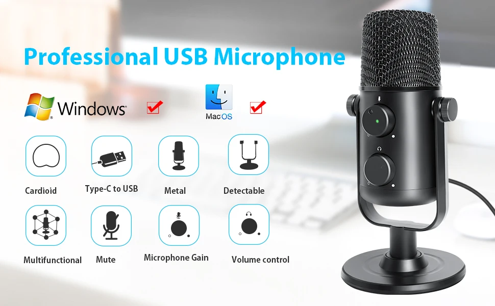 MAONO AU-902, USB, конденсаторный микрофон, кардиоидный микрофон, микрофон, Подкаст, Студийный микрофон, металлический микрофон для записи, микрофон для YouTube, Skype