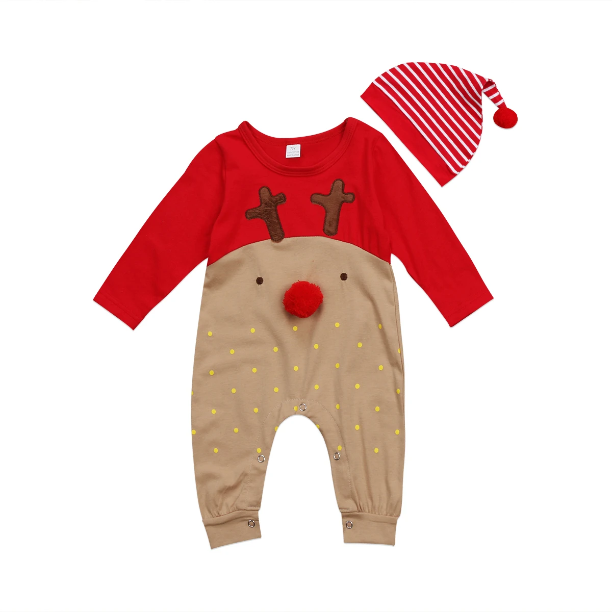 Рождественская Одежда для новорожденных мальчиков, комбинезоны для девочек, комбинезон шапка с длинными рукавами и рисунком оленя, одежда для сна, праздничный костюм, одежда для малышей из 2 предметов - Цвет: Красный