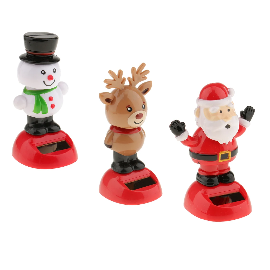 3Pcs Solar Car Dashboard Bobbling Shaking Nodding Toy Snowman Reindeer Santa Claus Bobblehead Toy for Kids Gift Xmas Gift