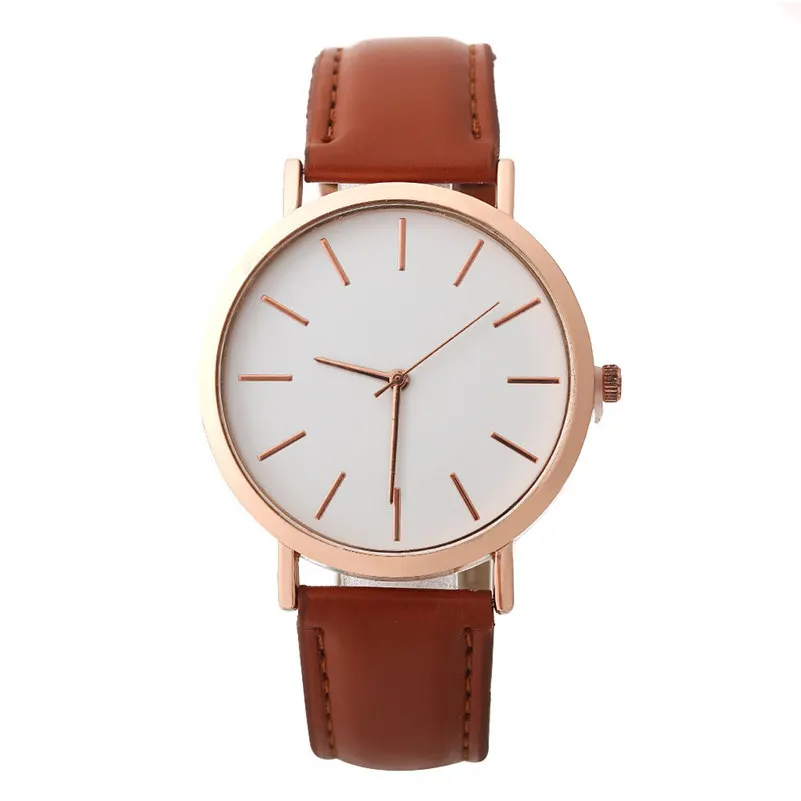 Модные женские часы из розового золота минимализм простой кожаный ремешок Кварцевые аналоговые наручные часы Роскошные женские повседневные часы - Цвет: brown