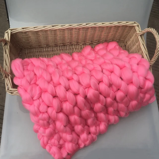 Rose red Новое модное шерстяное вязаное одеяло 127*152 см из толстой пряжи, объемное вязаное одеяло из мериносовой шерсти - Цвет: Rose red