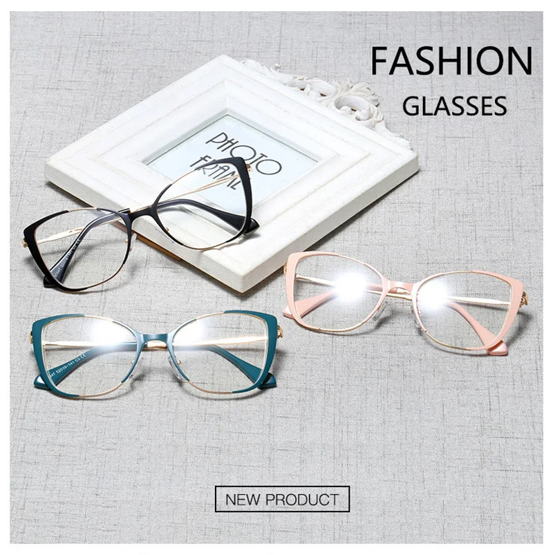 SHAUNA, новинка, Ретро стиль, модные женские очки, кошачьи глаза, очки, Классическая Металлическая оправа, прозрачные линзы, Дамская оправа для очков