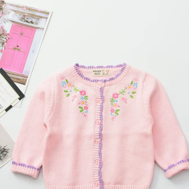 

Autumn Korean-style Infants Virgin Kids' Sweater Candy Flower Cotton Long Sleeve Crew Neck Cardigan Sweater