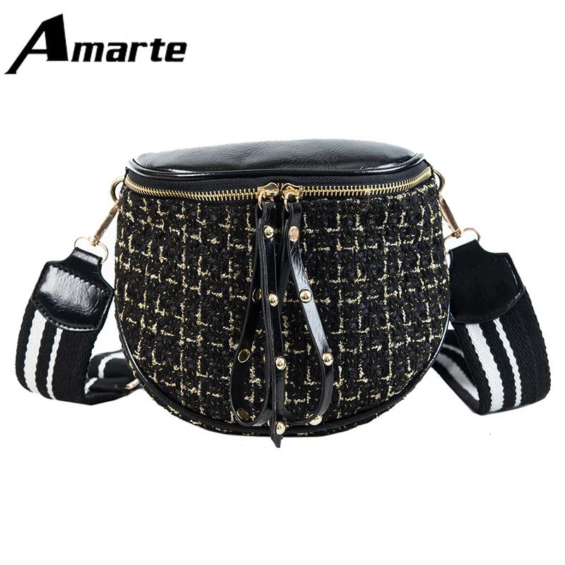 

Korean Version of The Wide Shoulder Strap Saddle Bag Winter Trendy Models Two-way Pull Head Casual Wild Party Messenger Bags