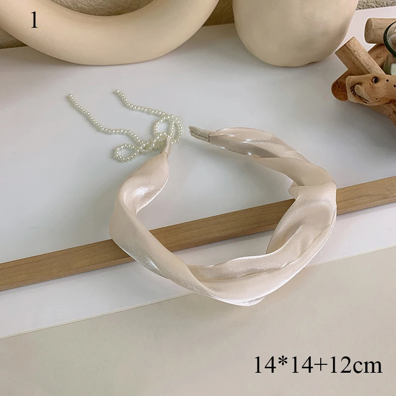 hair bows for women Women Fashion Beige Wide Headband Retro Solid Color Sweet Cloth Hair Hoop New Elegant Pearls Twist Headwear Hair Accessories hairclips