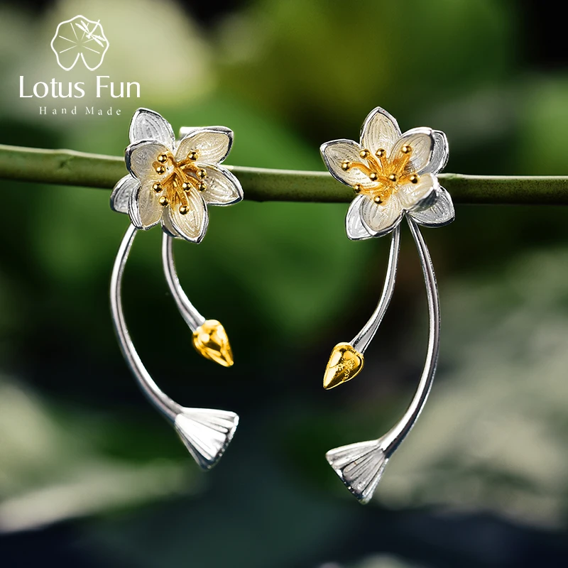 Женские длинные серьги шепот лотоса Lotus Fun изящные подвески двойного назначения