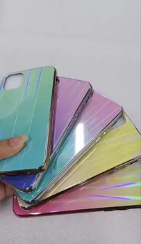 

25pcs/lot Gradient Tempered Glass silicone Case For iPhone 11 11Pro max Cover Gradient Aurora Skin Back Cover For iPhone11 Case