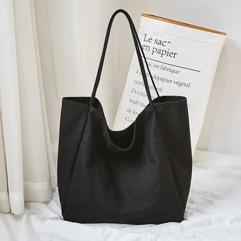 

Women Big Canvas Shopping Bag Reusable Soild Extra Large Tote Grocery Bag Eco Environmental Shopper Shoulder Bags For Young Girl