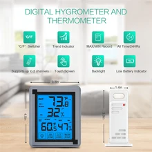 

LCD Large Screen Touch Wireless Digital Thermometer and Hygrometer Backlight Temperature and Humidity Monitor Remote Sensor