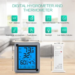Thermomètre et hygromètre numérique sans fil, grand écran LCD tactile, rétro éclairage, moniteur de température et d'humidité, capteur à distance 