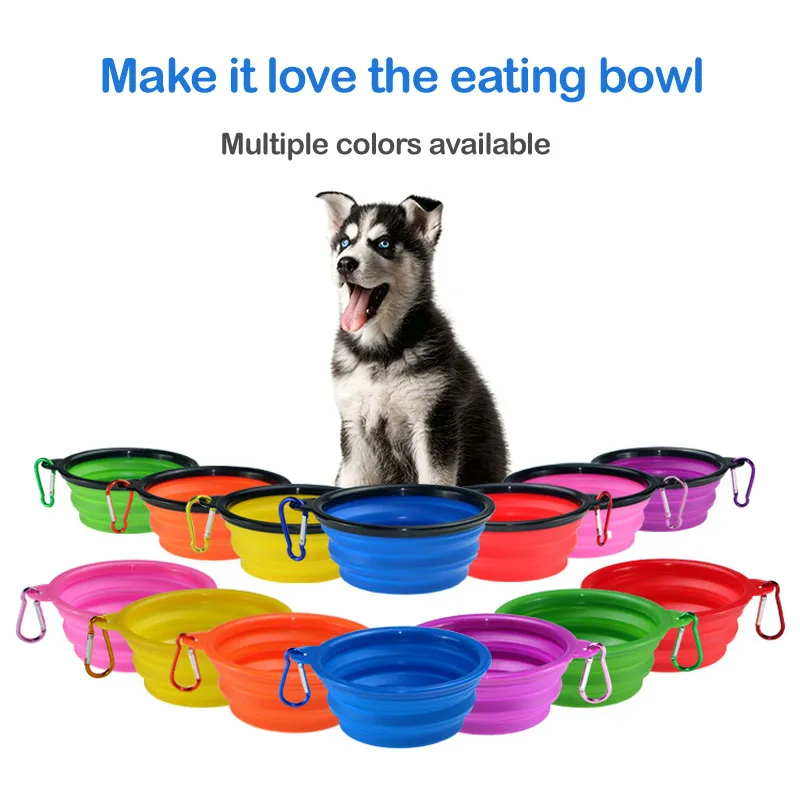 

Silicone Folding Dog Bowl Pet Dish Plate Portable Travel Bowl Dog Feeder Utensils With Hook for easy carrier Pet Accessories