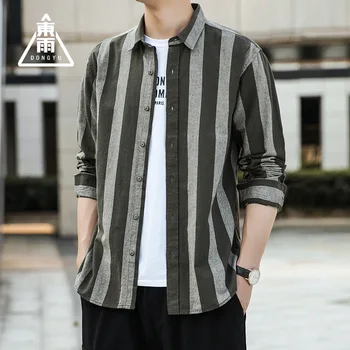 

Dongyu men's summer ins fire wide striped men's casual long-sleeved shirt lapel slim shirt C907