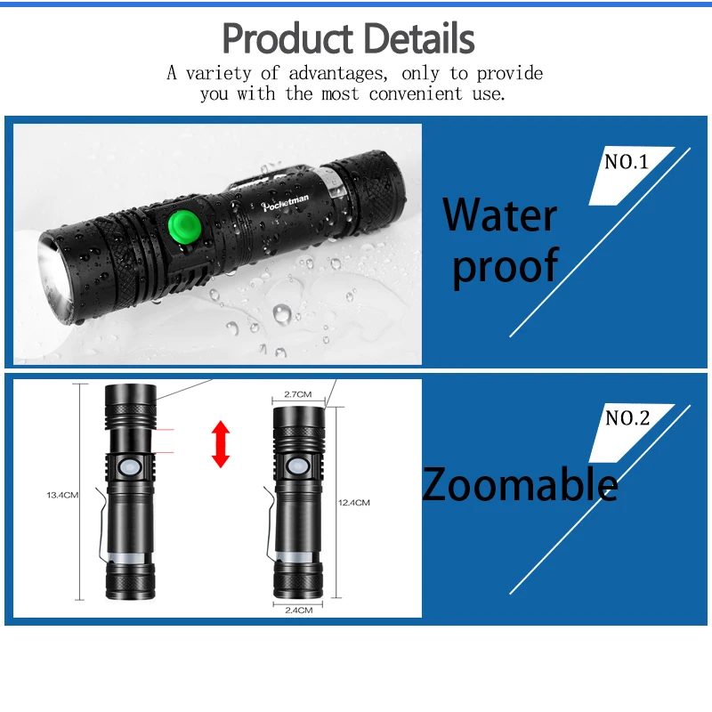 Pocketman-Portable-Hot-Non-slip-high-quality-Mini-Black-Waterproof-LED-Flashlight-3-Modes-Zoomable-LED (2)