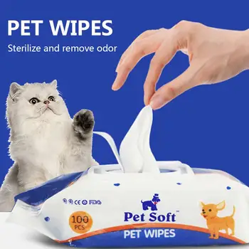 

100PCS Pet Wipes Safe Soft Hygienic Towelette Portable Wet Paper Napkin For Pet Dogs Cats Tear Stain Remover Gentle