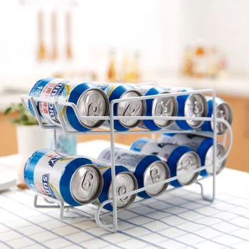 

Refrigerator Cans Rolling Storage Rack Double zheng li jia Kitchen Iron Desktop Shelf Drink Holder