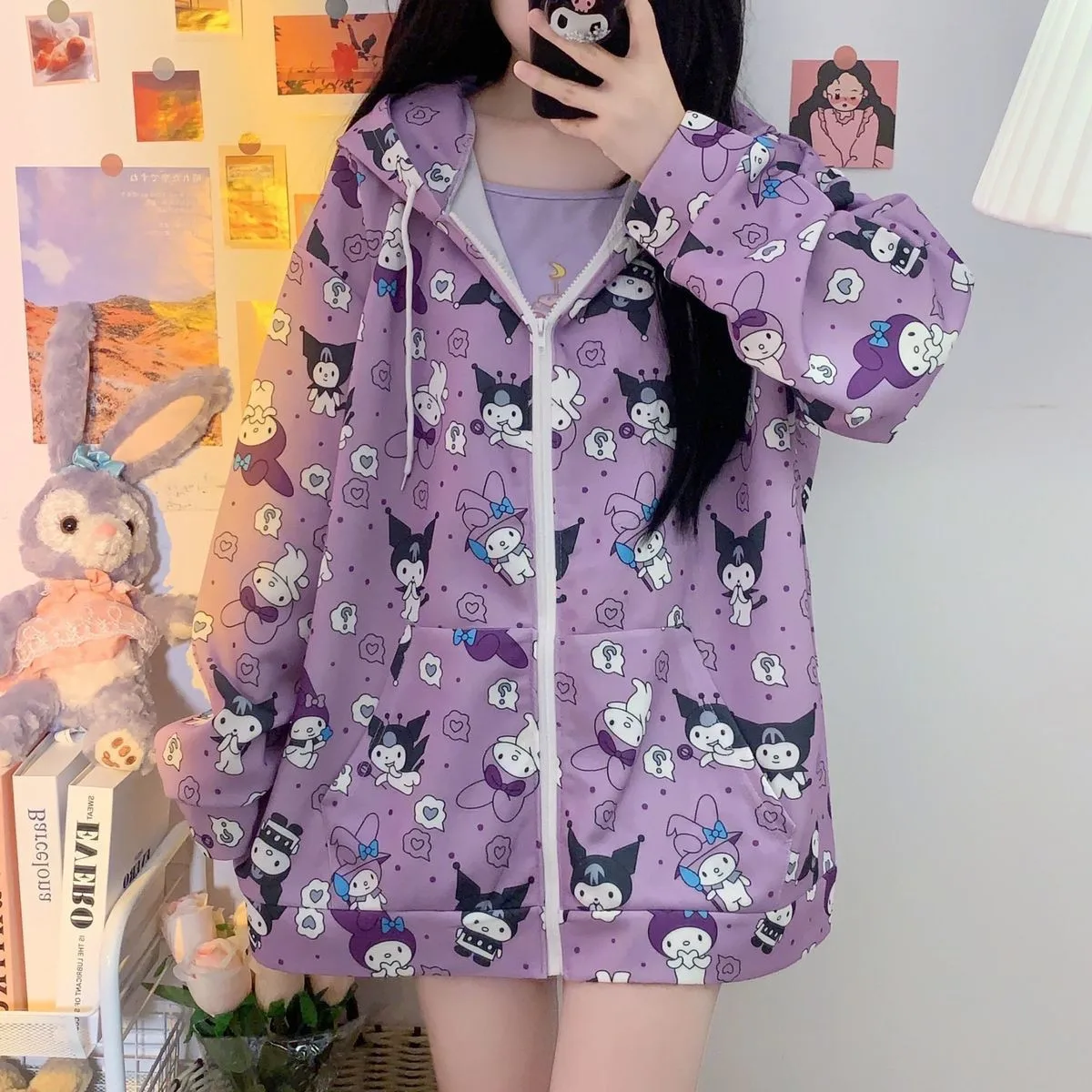 teddy bear hoodie 2021 Autumn Cartoon Sweatshirt Female Harajuku Streetwear Cute Zipper Hoodies Women Anime Teens Pullover Oversized Tops Hoodie fox racing hooded shirts & tops