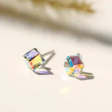 Серьги-гвоздики с кристаллами, Аутентичные серьги-кубики из стерлингового серебра 925 пробы для женщин, ювелирные аксессуары в стиле OL