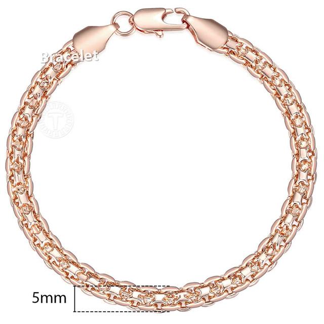 for Women Men 585 Rose Gold Copper Curb Cuban Snail Link Chain Bracelet On Hand Hot Party Jewelry Gifts 18cm-23cm GBB1