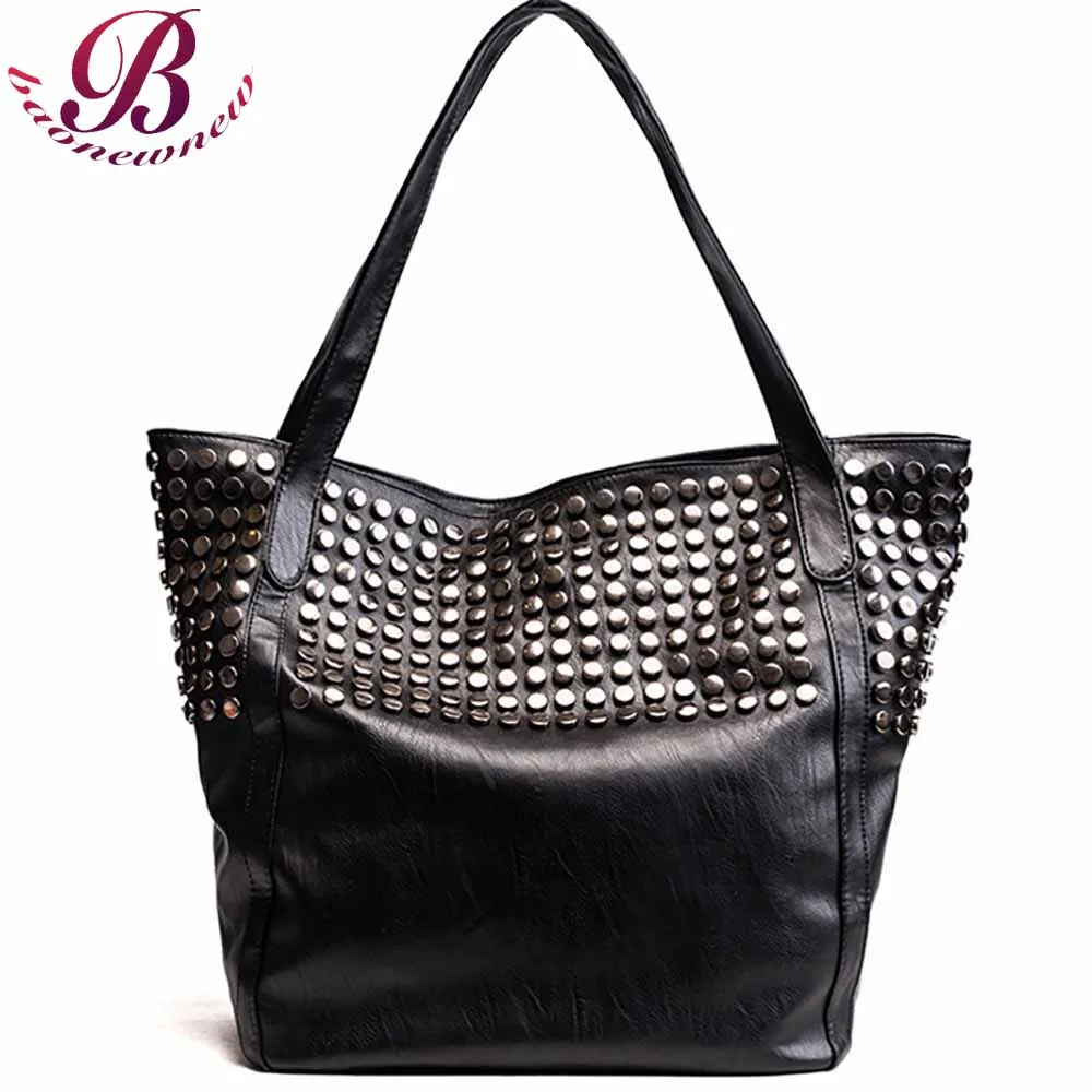 Women Fashion Tote Handbags Female Luxury Designer Rivet Shoulder Bag Large Capacity Bucket Bags For Ladies Shopper High Quality