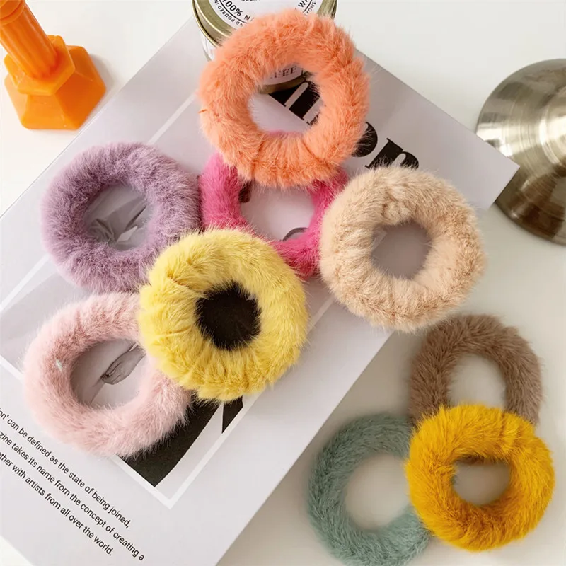 Новинка элегантные однотонные плюшевые эластичные резинки для волос женщин