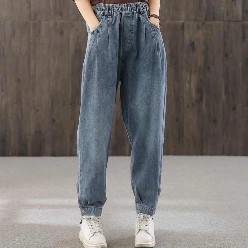 skinny jeans Casual Elastic High Waist Women’s Denim Ankle Banded Pants Vintage Baggy Mom Harem Jeans Streetwear Spring Denim Trousers Female jeans pant Jeans