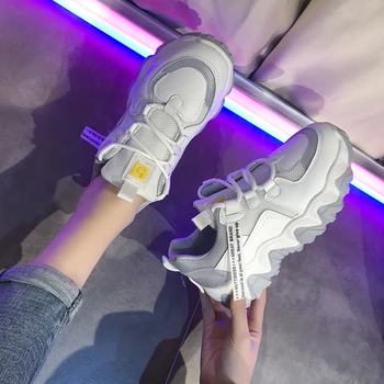 

Platform Shoes Women Spring Sports Ultra-light Height Increasing running shoes Woman Thick Soled Lace-up High-heeled E16-41