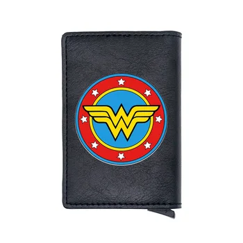 

High Quality Fashion Wonder Woman Printing RFID Blocking Men's Credit Card Holder Leather Bank Card Wallet Case Protection Purse