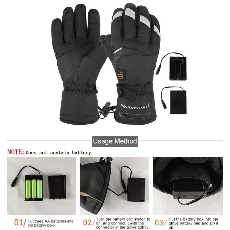 Зимние электрические термальные перчатки водонепроницаемые перчатки с подогревом на батарейках с сенсорным экраном Лыжная мотоциклетная зимняя рукавица