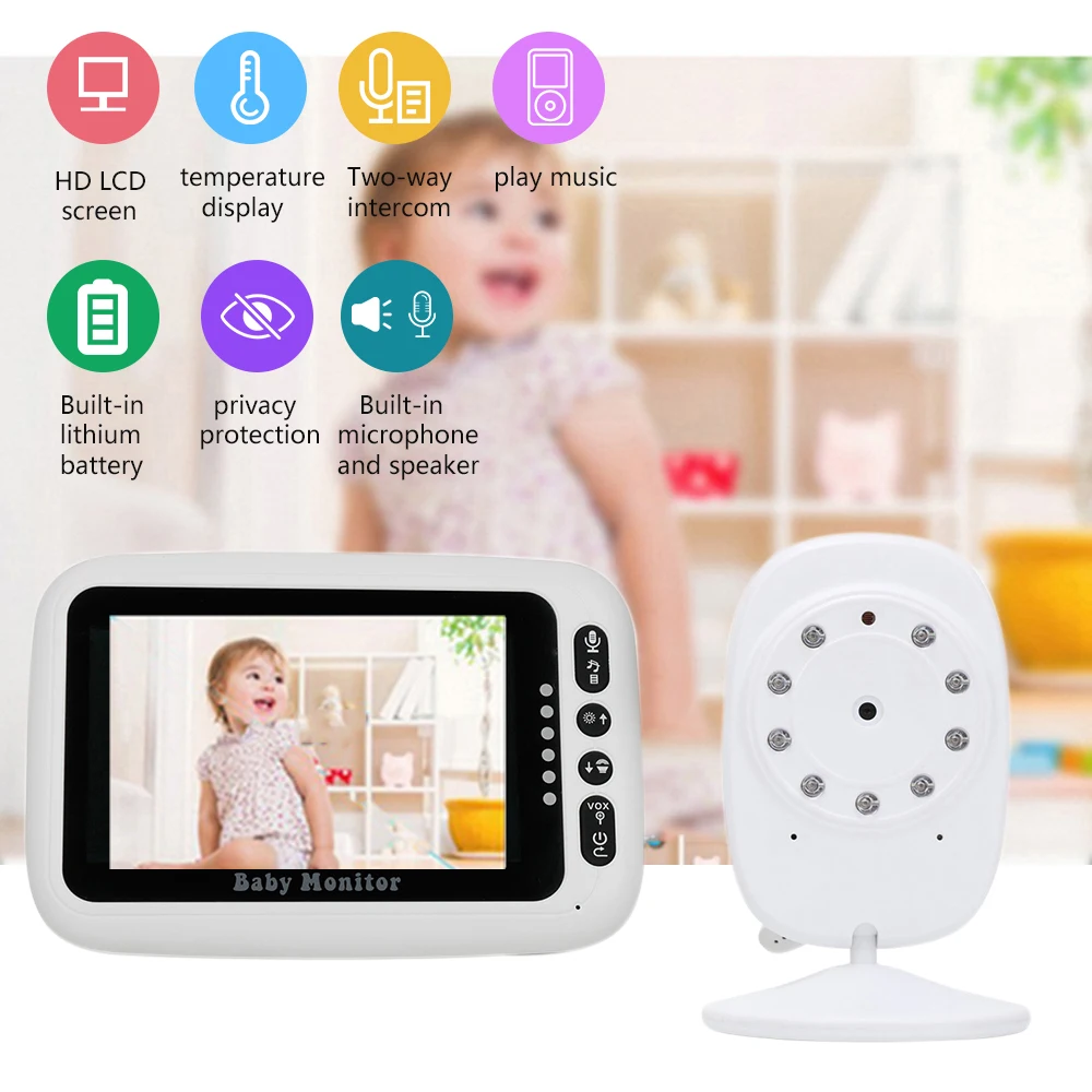 

DIDIHOU LCD 4.3 Inch Wireless Video Color Baby Monitor High Resolution Night Vision IR 2 Talk with Temperature Sensor VB605