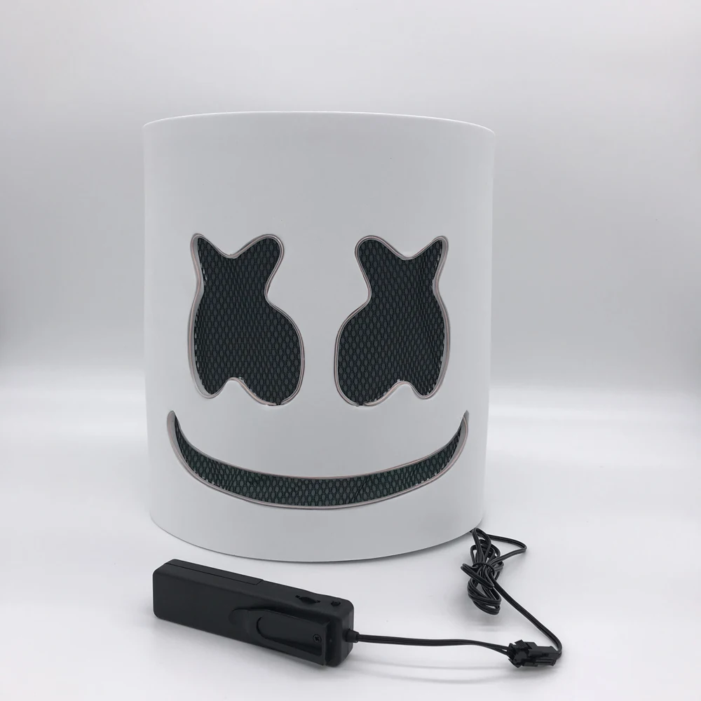 

DJ Mask Music Festival Helmet, Marshmallow EL Wire LED Latex Full Head Mask Halloween Cosplay Party Masks Bar Music Props 2019