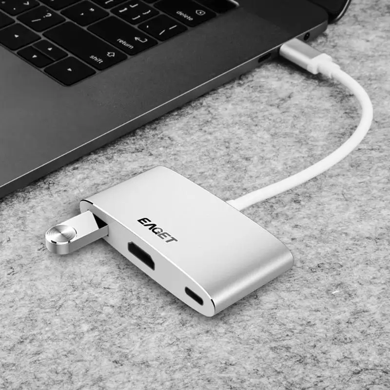 EAGET CH13 usb type C Узловая Док-Станция HDMI+ USB3.0+ PD Тип C HD видео адаптер сплиттер для компьютера